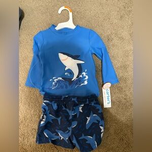 Carter's Bright Blue Shark Rashguard Swim Set